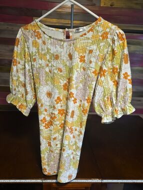 zeagoo White Floral Blouse with Orange and Lavender Accents